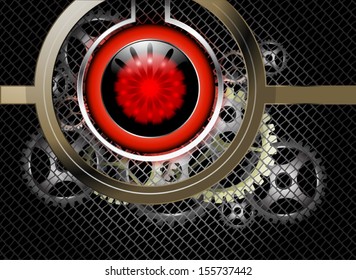 Dark metallic with glossy circular on gears abstract background