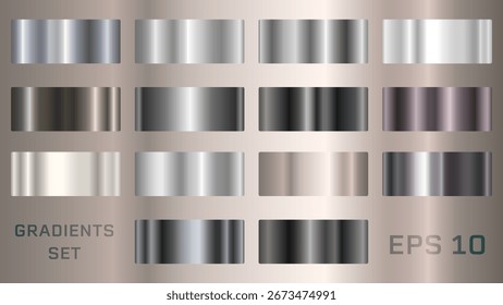 Dark metallic gradient set shiny metal texture brushed steel silver chrome polished surface reflective background modern design abstract pattern