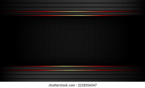 Dark Metallic Tech Carbon Background Banner Vector Wallpaper with Glowing Red Edges