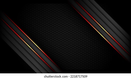 Dark Metallic Tech Carbon Background Banner Vector Wallpaper with Diagonal Glowing Red Edges