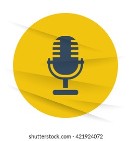 Dark Microphone icon label on wrinkled paper