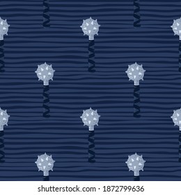 La edad media oscura es una guerra sin fisuras con un ornamento simple de mace. Un arma azul con puntas sobre fondo de rayas azul marino. Para el diseño de tejidos, impresión textil, envoltura, cubierta. Ilustración del vector