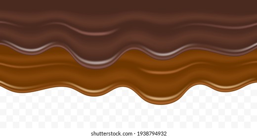 Dark and milk chocolate dripping vector illustration border, background