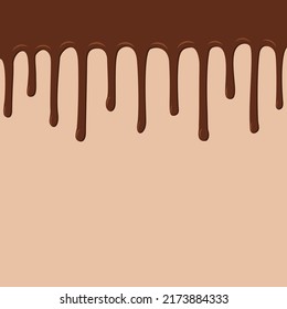 Dark milk liquid melted chocolate dripping down. Background frame border for chocolate day greeting card, banner, poster