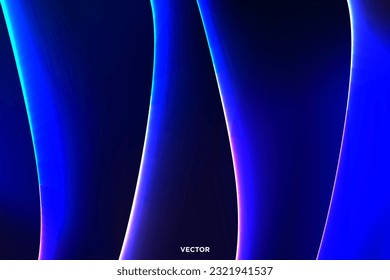 Dark and Minimal abstract glowing lines background. Waves of neon lights flashing on dark blue gradient. Vector Illustration. EPS 10.