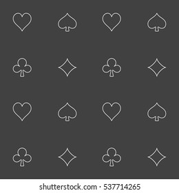 Dark minimal card suits pattern. Vector seamless gambling texture or casino background