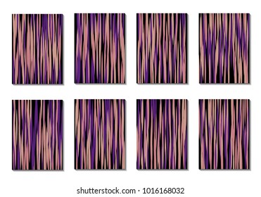 Dark Minimal Covers. Striped Abstract Backgrounds for Posters, Branding, Copybooks. Simple Cover Designs in Dark Covers made with Clipping Mask. Editable Patterns with Chaotic Lattice.