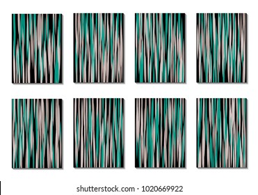 Dark Minimal Covers. Striped Abstract Backgrounds for Posters, Branding, Copybooks. Simple Cover Designs in Dark Covers made with Clipping Mask. Editable Patterns with Chaotic Lattice.