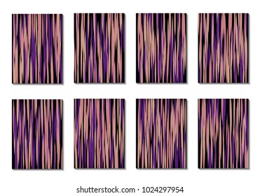 Dark Minimal Covers. Striped Abstract Backgrounds for Posters, Branding, Copybooks. Simple Cover Designs in Dark Covers made with Clipping Mask. Editable Patterns with Chaotic Lattice.