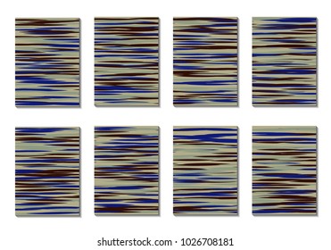 Dark Minimal Covers. Striped Abstract Backgrounds for Posters, Branding, Copybooks. Simple Cover Designs in Dark Covers made with Clipping Mask. Editable Patterns with Chaotic Lattice.