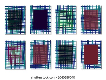 Dark Minimal Covers. Striped Abstract Backgrounds for Posters, Branding, Copybooks. Simple Cover Designs in Dark Covers made with Clipping Mask. Editable Patterns with Chaotic Lattice.