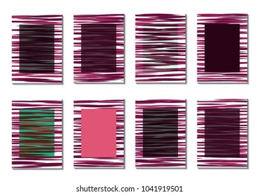 Dark Minimal Covers. Striped Abstract Backgrounds for Posters, Branding, Copybooks. Simple Cover Designs in Dark Covers made with Clipping Mask. Editable Patterns with Chaotic Lattice.