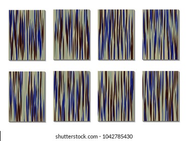 Dark Minimal Covers. Striped Abstract Backgrounds for Posters, Branding, Copybooks. Simple Cover Designs in Dark Covers made with Clipping Mask. Editable Patterns with Chaotic Lattice.
