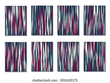 Dark Minimal Covers. Striped Abstract Backgrounds for Posters, Branding, Copybooks. Simple Cover Designs in Dark Covers made with Clipping Mask. Editable Patterns with Chaotic Lattice.
