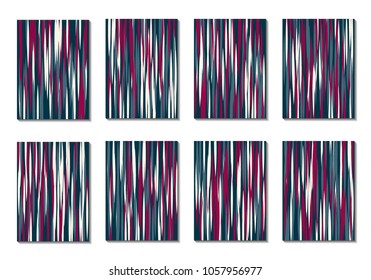 Dark Minimal Covers. Striped Abstract Backgrounds for Posters, Branding, Copybooks. Simple Cover Designs in Dark Covers made with Clipping Mask. Editable Patterns with Chaotic Lattice.