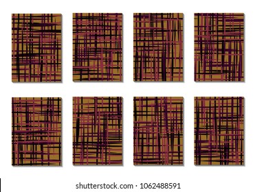 Dark Minimal Covers. Striped Abstract Backgrounds for Posters, Branding, Copybooks. Simple Cover Designs in Dark Covers made with Clipping Mask. Editable Patterns with Chaotic Lattice.