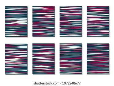 Dark Minimal Covers. Striped Abstract Backgrounds for Posters, Branding, Copybooks. Simple Cover Designs in Dark Covers made with Clipping Mask. Editable Patterns with Chaotic Lattice.