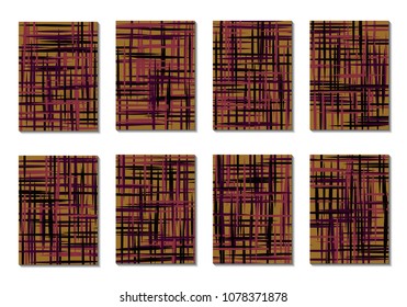 Dark Minimal Covers. Striped Abstract Backgrounds for Posters, Branding, Copybooks. Simple Cover Designs in Dark Covers made with Clipping Mask. Editable Patterns with Chaotic Lattice.