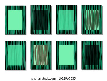 Dark Minimal Covers. Striped Abstract Backgrounds for Posters, Branding, Copybooks. Simple Cover Designs in Dark Covers made with Clipping Mask. Editable Patterns with Chaotic Lattice.