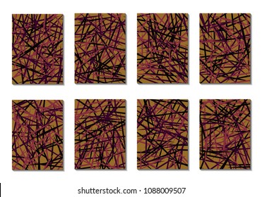 Dark Minimal Covers. Striped Abstract Backgrounds for Posters, Branding, Copybooks. Simple Cover Designs in Dark Covers made with Clipping Mask. Editable Patterns with Chaotic Lattice.
