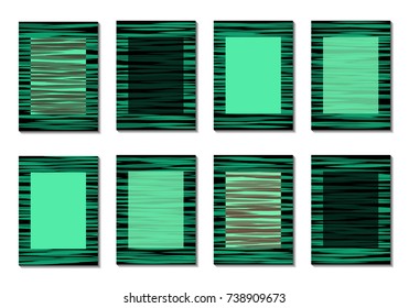 Dark Minimal Covers. Striped Abstract Backgrounds for Posters, Branding, Copybooks. Simple Cover Designs in Dark Covers made with Clipping Mask. Editable Patterns with Chaotic Lattice.