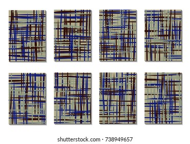 Dark Minimal Covers. Striped Abstract Backgrounds for Posters, Branding, Copybooks. Simple Cover Designs in Dark Covers made with Clipping Mask. Editable Patterns with Chaotic Lattice.