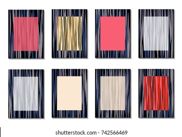 Dark Minimal Covers. Striped Abstract Backgrounds for Posters, Branding, Copybooks. Simple Cover Designs in Dark Covers made with Clipping Mask. Editable Patterns with Chaotic Lattice.