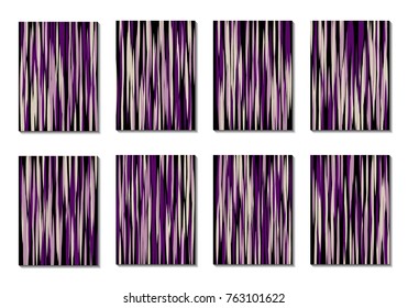 Dark Minimal Covers. Striped Abstract Backgrounds for Posters, Branding, Copybooks. Simple Cover Designs in Dark Covers made with Clipping Mask. Editable Patterns with Chaotic Lattice.