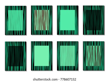Dark Minimal Covers. Striped Abstract Backgrounds for Posters, Branding, Copybooks. Simple Cover Designs in Dark Covers made with Clipping Mask. Editable Patterns with Chaotic Lattice.