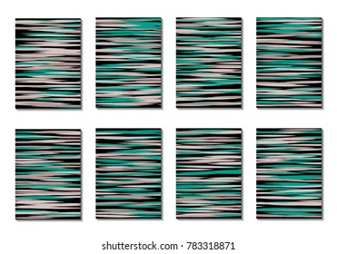 Dark Minimal Covers. Striped Abstract Backgrounds for Posters, Branding, Copybooks. Simple Cover Designs in Dark Covers made with Clipping Mask. Editable Patterns with Chaotic Lattice.