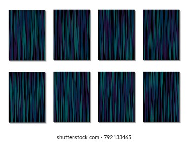 Dark Minimal Covers. Striped Abstract Backgrounds for Posters, Branding, Copybooks. Simple Cover Designs in Dark Covers made with Clipping Mask. Editable Patterns with Chaotic Lattice.