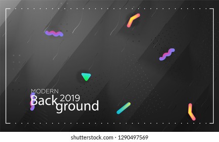 Dark minimal geometric background.  Dynamic shapes composition. Liquid color design template.  Business landing page. A4 size. Eps10 . - Vector
