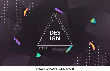Dark minimal geometric background.  Dynamic shapes composition.  Digital minimal poster. Business landing page. A4 size. Eps10 . - Vector