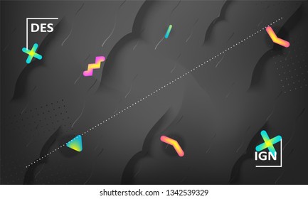 Dark minimal geometric background.  Dynamic shapes composition. Futuristic background template.  Abstract  vector cover for commercial concept. 