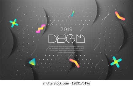Dark minimal geometric background.  Fluid shapes composition. Liquid color design template.  Business landing page. A4 size. Eps10 . - Vector