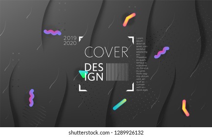 Dark minimal geometric background.  Fluid shapes composition.  Digital minimal poster. Abstract  vector cover for commercial concept. 