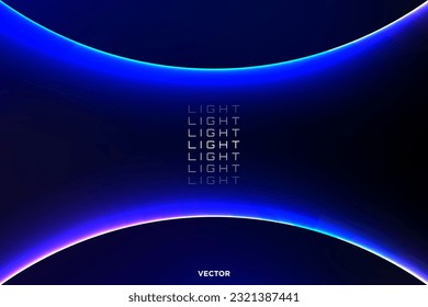 Dark and Minimal Neon Light Background with two glowing arcs on top and bottom. Vector Illustration. EPS 10.