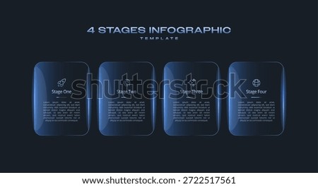 Dark Minimal Tech Infographic Template with Neon Blue Gradient 4 Steps or Stages Vector Diagram for AI Data Analysis Semiconductor UI Interface Layout