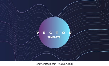 dark minimal vector template with thin wavy lines and sticker on the black background