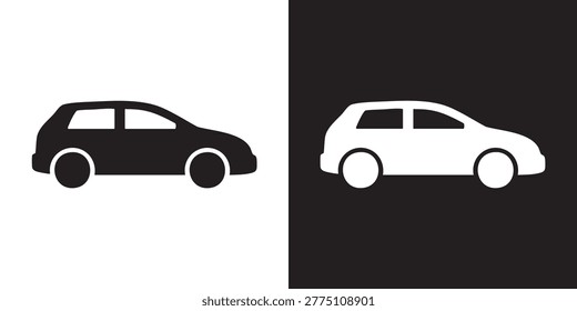 Dark Minimalist Black and White Hatchback Car Silhouette Icon