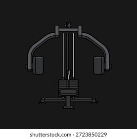 Una ilustración oscura y minimalista de una máquina de cruce de cables, una pieza de equipo de fitness utilizado para el entrenamiento de fuerza.