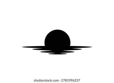 A dark minimalist image depicts a sun setting over water silhouette