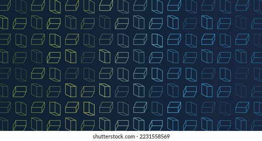 Dark Minimalist Modern Style 3D Lit Transparent Rectangular Cuboids Colored in Shades of Green and Blue - Mosaic Pattern, Editable Abstract Geometric Background Design, Vector Template