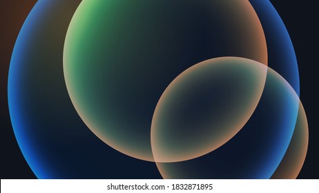 Dark minimalistic abstract background with colored circles and bubbles. Shining illustration blurred elements.