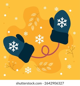 Luvas escuras com floco de neve. Ilustração vetorial