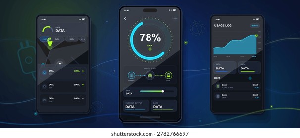 Dark mobile energy dashboard with usage charts