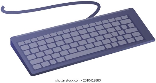Plantilla de teclado móvil moderna oscura con botones y cable para conectarse a un ordenador aislado en blanco. Dispositivo digital con botones para introducir información en el portátil. Teclado para escritores, escritura