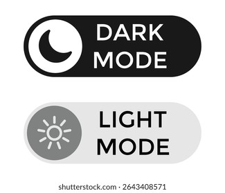 Dark Mode and Brightness Icon Set – Day and Night Switch with Sun, Moon, and Light Symbols in Outline and Filled Style.