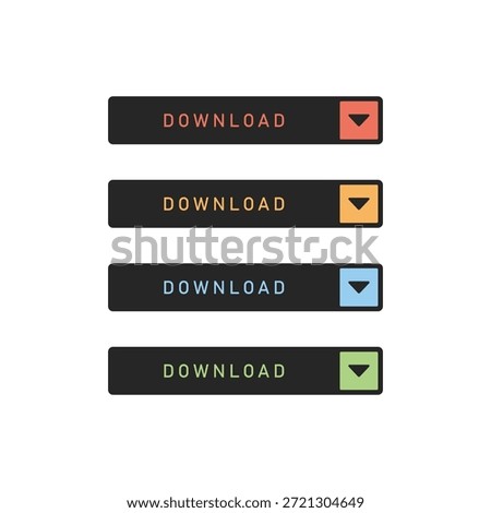 Dark Mode Download Button Set with Dropdown Arrow Icons