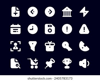 Paquete de iconos de la interfaz de usuario de estilo oscuro. Colección de conjuntos de iconos esenciales, perfecto para sitios web, páginas de inicio, aplicaciones móviles, presentaciones y para necesidades de usuario.